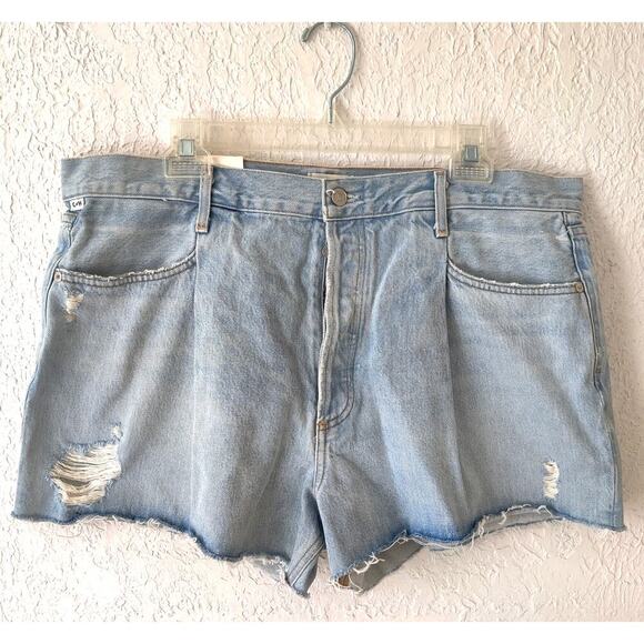 Citizens of Humanity Franca Pleated Baggy Cutoff Denim Shorts Sz 33 Button Fly - Picture 2 of 5